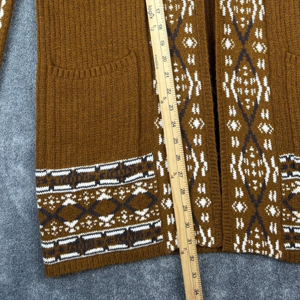 Lucky Brand Mens Brown Southwestern Geometric Open Front Cardigan Sweater Medium - Picture 9 of 15
